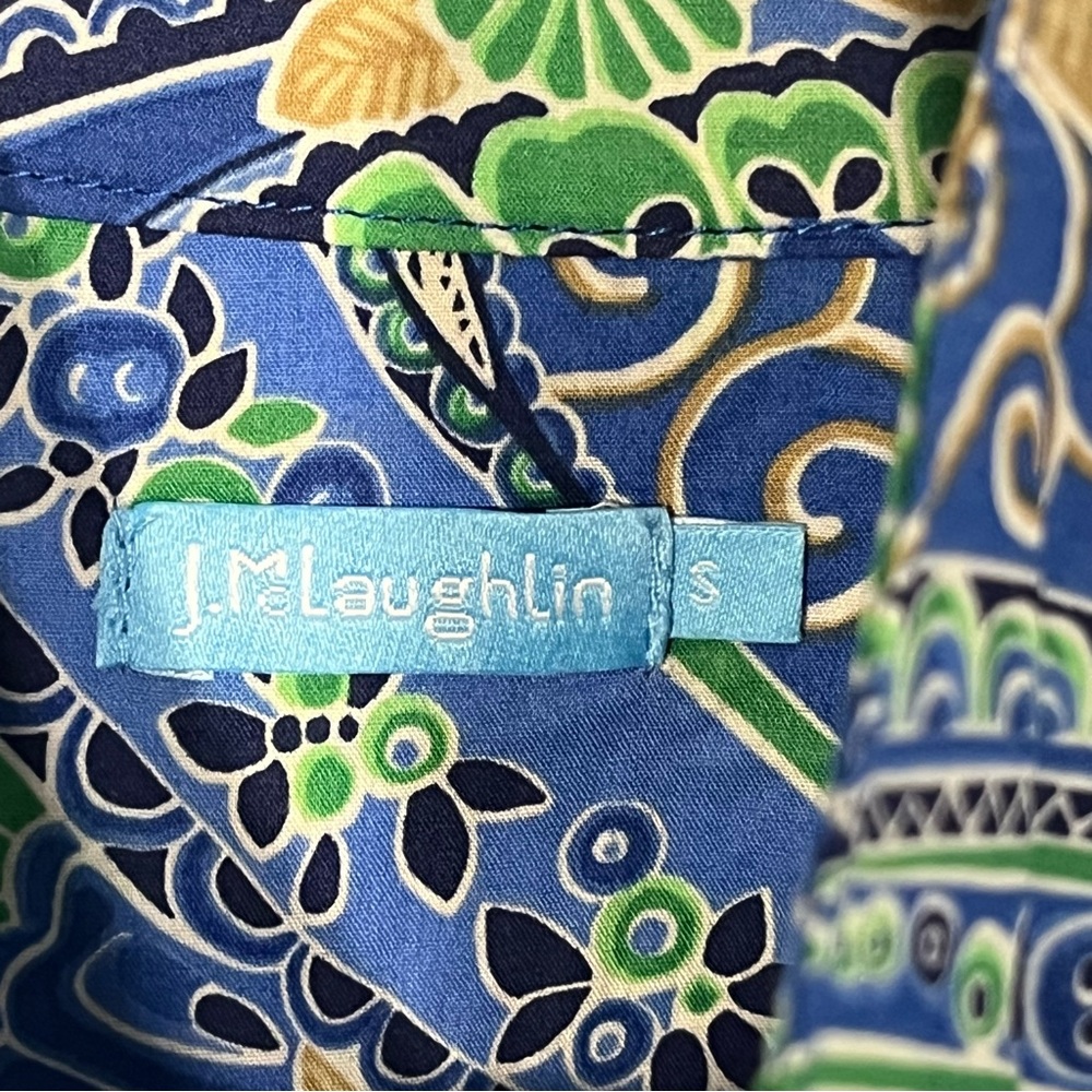 J McLaughlin paisley shirt dress long sleeve cotton preppy business casual Small - Picture 5 of 8